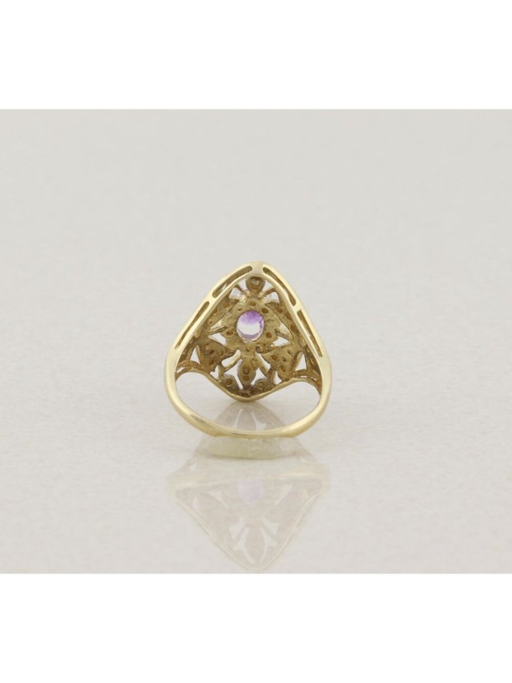 10k Yellow Gold & White Gold Natural Amethyst Ring Filigree Flower Size 7 - Picture 7 of 7